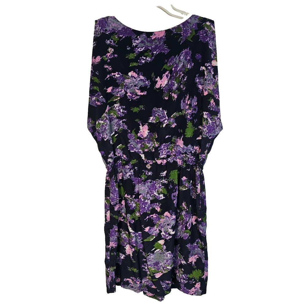 Charlie Jade Watercolor Floral Purple Silk Dress Womens Sz M Moody Pockets Fairy